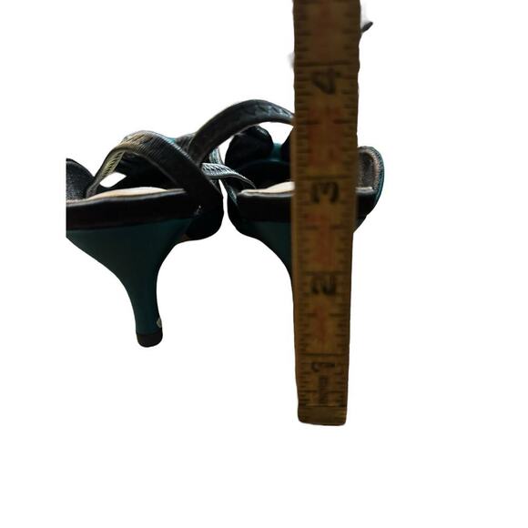 FSJ Green Satin Pointed Toe Low Heel Black Bow Slingback Pump Heels Size 7 - Picture 9 of 11